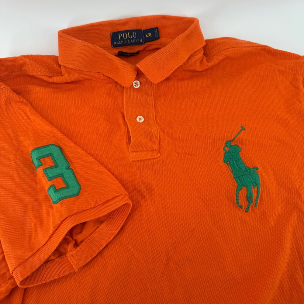 Polo Ralph Lauren Mens XXL Orange Big Pony Custom Fit Short Sleeve Polo Shirt